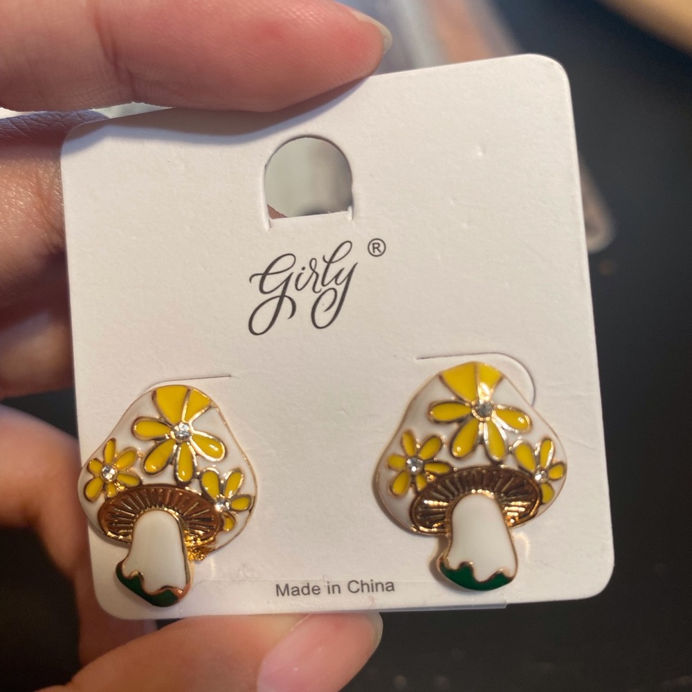 Yellow mushroom earrings